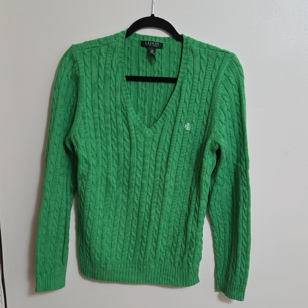 Lauren Ralph Lauren Bright Green V-Neck Sweater